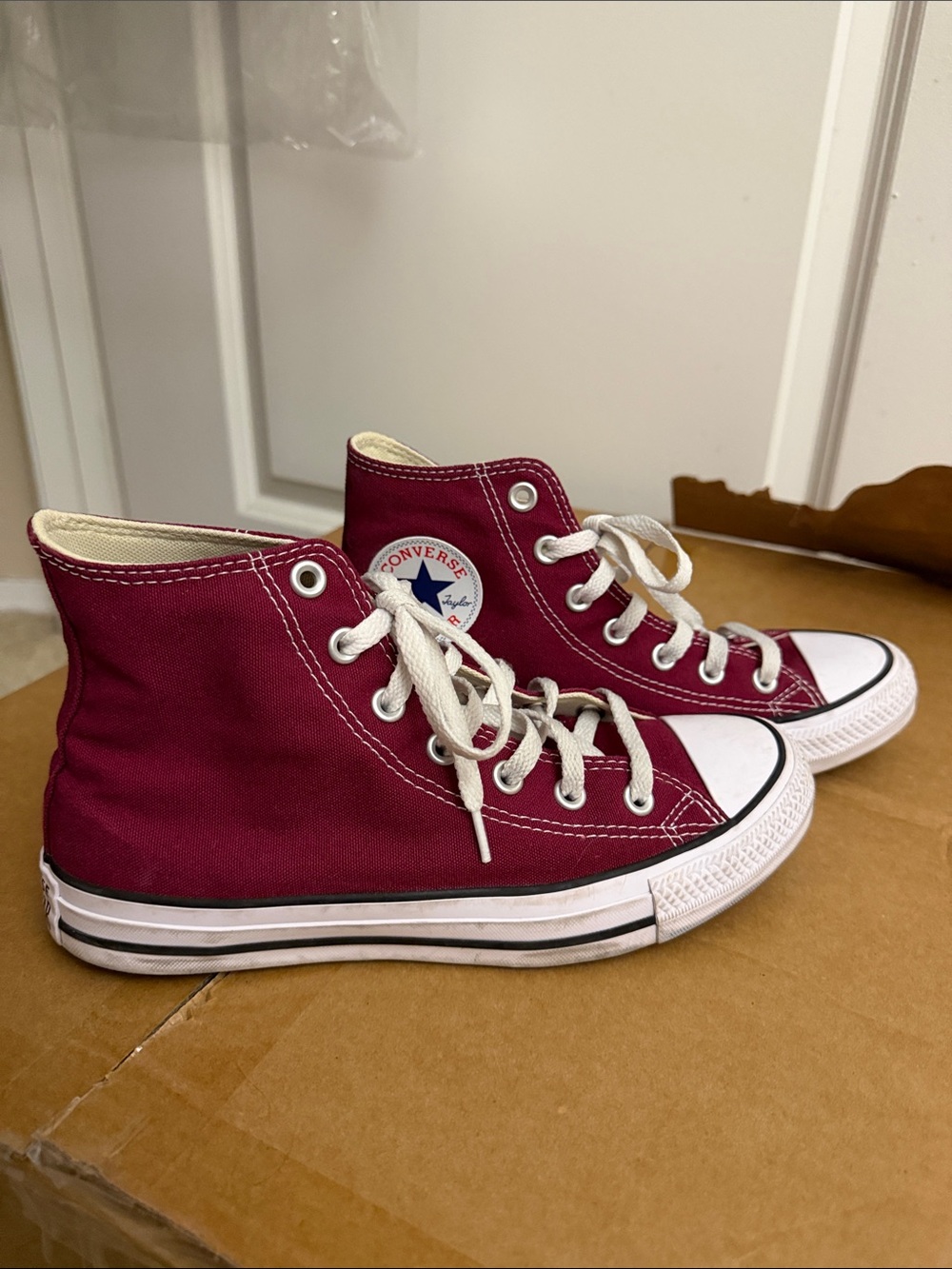 Converse Burgundy High-Top Canvas Sneakers with White Laces - Picture 4 of 5